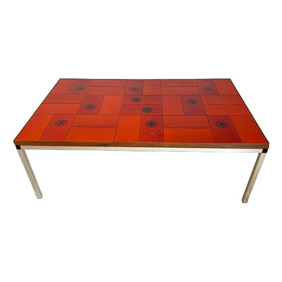 Mid-Century Optical Red Ceramic Coffee Table, Denmark, 1960s For Sale