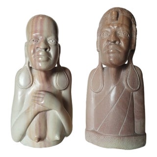 Carved Soapstone Maasai Busts, 1970s, Set of 2 For Sale