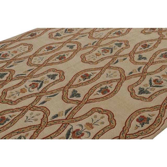 Late 20th Century Rug & Kilim’s European Rug in Beige, With Green and Red Floral Patterns For Sale - Image 5 of 7