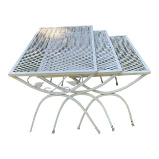 Set 3 Salterini Nesting Tables Wrought Iron Ivy Pattern Mid Century Modern Originals For Sale