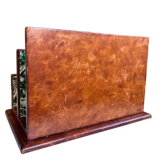 Vintage Italian Wood Wrapped Leather Letter & Document Holder With Embossed Gold Detailing For Sale In Jacksonville, FL - Image 6 of 9