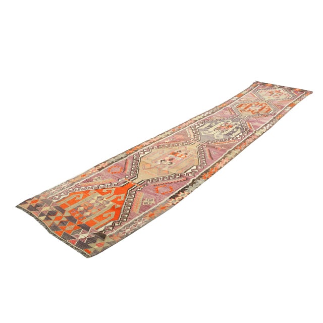 Mid 20th Century Long Colorful Vintage Kilim Runner For Sale - Image 4 of 7