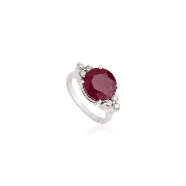 7.2 Carat Deep Red Round Cut Ruby Diamond Ring in Solid Sterling Silver - Size 7 For Sale - Image 6 of 12