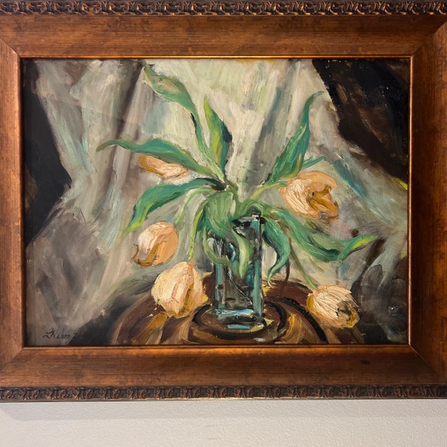Impressionist 20th Century European School Still Life Tulips Framed Signed For Sale - Image 3 of 11