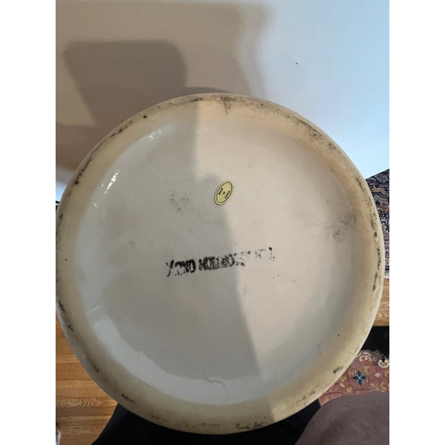 Blue Late 20th Century Large 19" Chinese Blue & White Porcelain Peacock Vase & Carved Wood Stand For Sale - Image 8 of 9