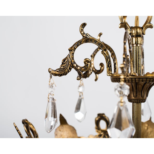 1950s Crystal Brass Basket Chandelier For Sale - Image 4 of 8