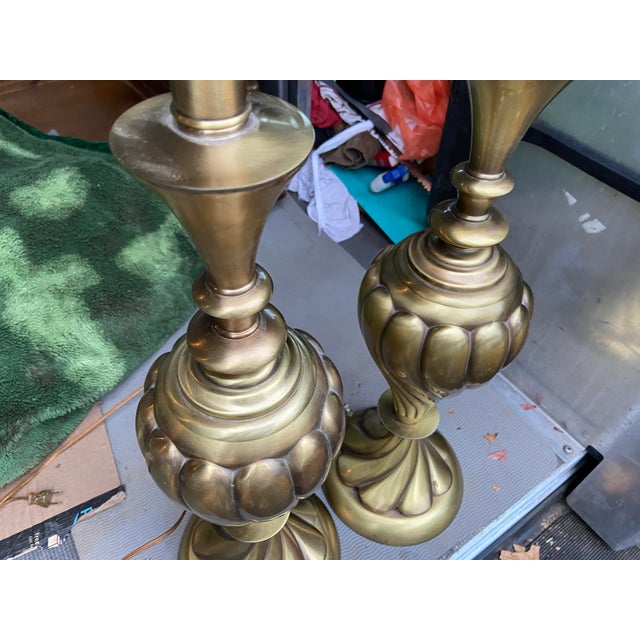 Rembrandt Lamp Company 1950s Rembrandt Masterpiece Collection Brass Swirl Table Lamps Milk Glass Diffuser a Pair For Sale - Image 4 of 12