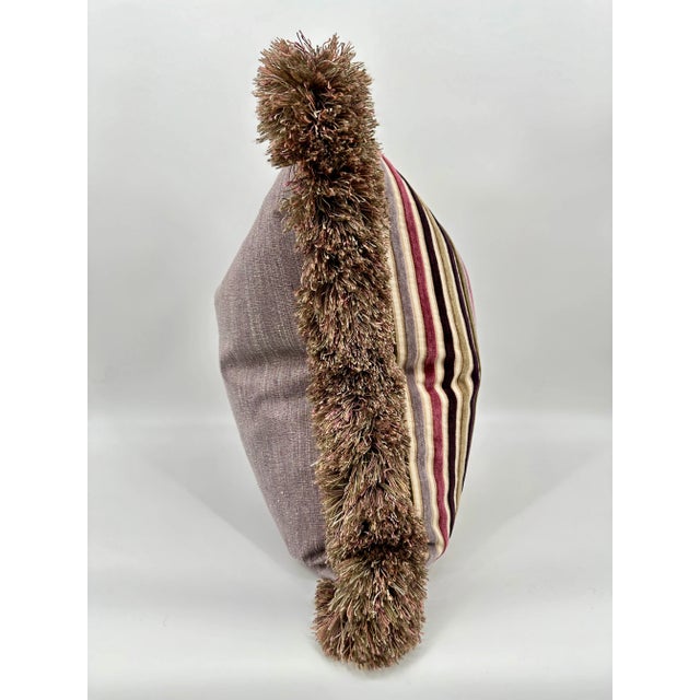 Cut Velvet Multicolor Stripe Lavender Silk Fringe Pillow For Sale - Image 9 of 10