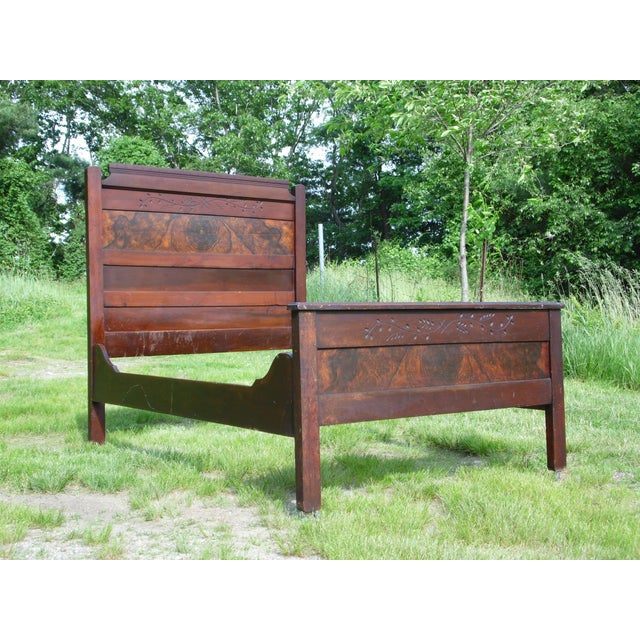 Antique American Victorian Eastlake Black Walnut Spoon Carved 3/4 Bed Frame Chairish