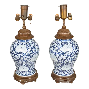 Chinese Blue And White Porcelain Table Lamps - a Pair