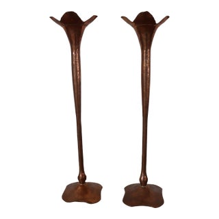 Arts & Crafts Copper Hand-Hammered Candlesticks For Sale