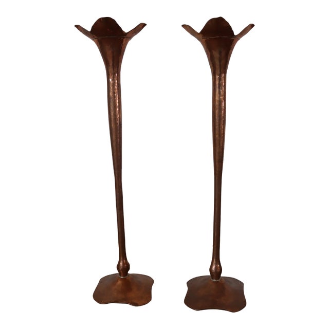 Arts & Crafts Copper Hand-Hammered Candlesticks For Sale