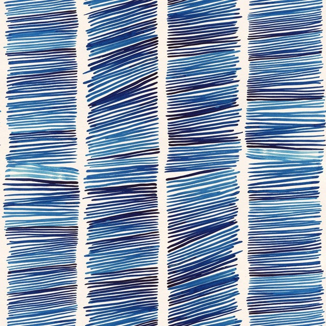 Sample - Hash Marks Wallpaper by Susan Hable in Caribbean Blue For Sale