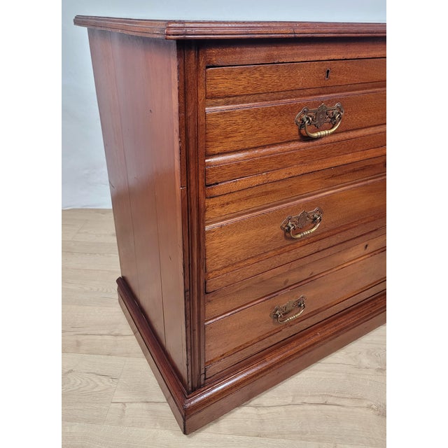 Brown Edwardian Walnut 2 Over 3 Chest of Drawers with Drop Handles, 1910s For Sale - Image 8 of 18