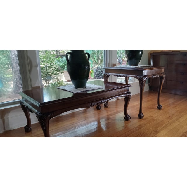 Vintage Lane Furniture Co. Chippendale Style Carved Mahogany Coffee Table & Matching Side Table - 2 Piece Set For Sale - Image 4 of 15