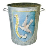 Vintage French Flying Dove Banner Galvanized Zinc Bucket For Sale