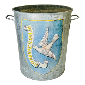 Vintage French Flying Dove Banner Galvanized Zinc Bucket