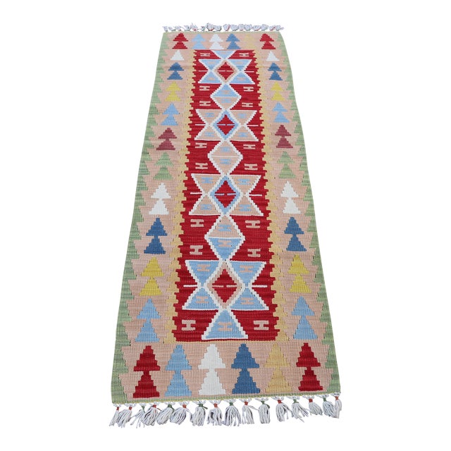 1960s Southwestern Style Hand Knotted Geometric Design Oushak Kilim Runner Rug For Sale
