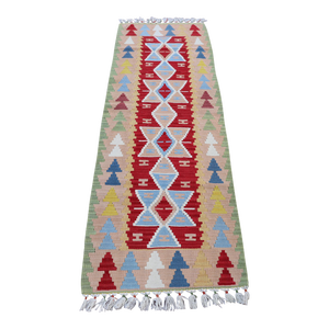 1960s Southwestern Style Hand Knotted Geometric Design Oushak Kilim Runner Rug