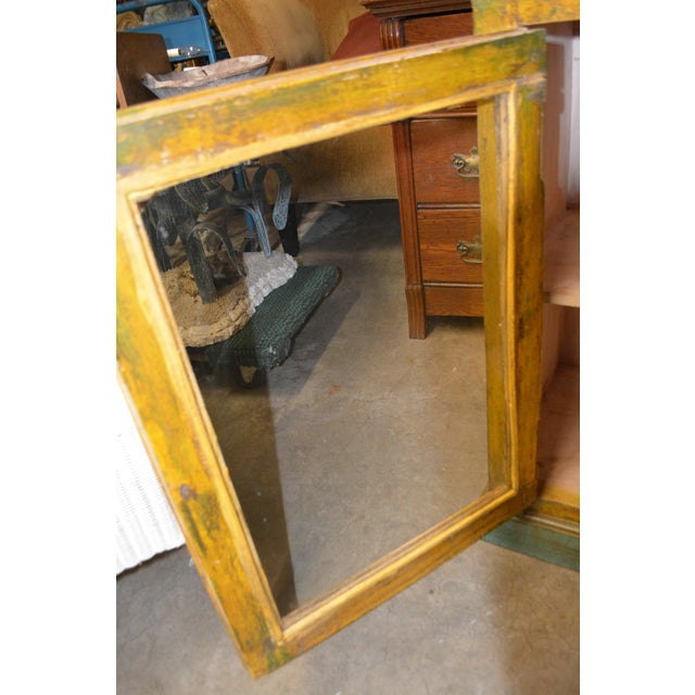 Wood 1990s Rustic Heavy Wooden Cabinet / Nightstand W/ Green Trim Patina & Single Glass Door For Sale - Image 7 of 18
