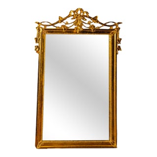 Antique Louis XVI-Style Giltwood Ribbon & Floral Mirror. For Sale
