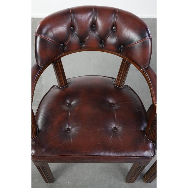 1990s English Style Dark Brown Cowhide Chesterfield Chairs, Set of 2 For Sale - Image 5 of 15