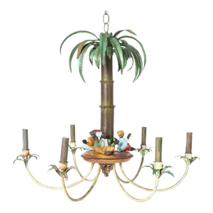 Vintage Italian Tole Palm Tree and Monkey Chandelier