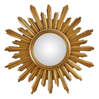 Mid-Century Convex Gilt Sunburst Mirror, 1960s For Sale