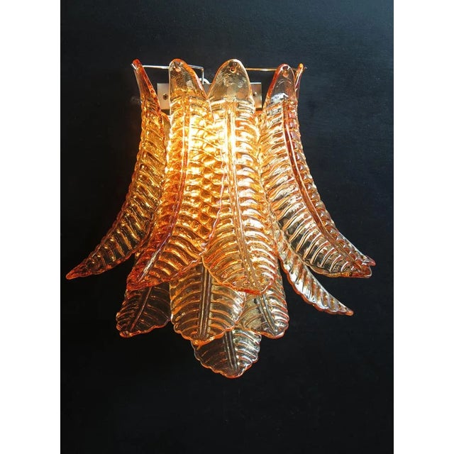 Mid-Century Modern Pair of Murano Six-Tier Felci Wall Sconce – 10 Amber Glasses For Sale - Image 3 of 7