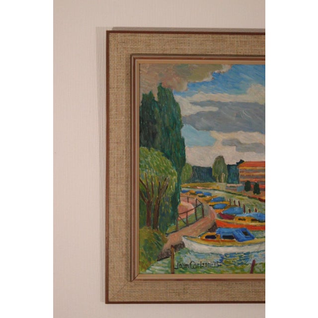 Original Swedish Oil on Panel – “Motif from Sundbyberg” by John Carlson, Dated 1975 – Signed & Framed 60 × 69 cm (23.6" ×...