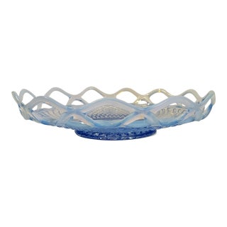 1930s Pale Blue Depression Glass Dish With Open-Work Edge Detail For Sale