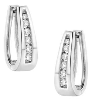 14k White Gold 1.0 Cttw Channel-Set Brilliant Round-Cut Diamond Hoop Earrings