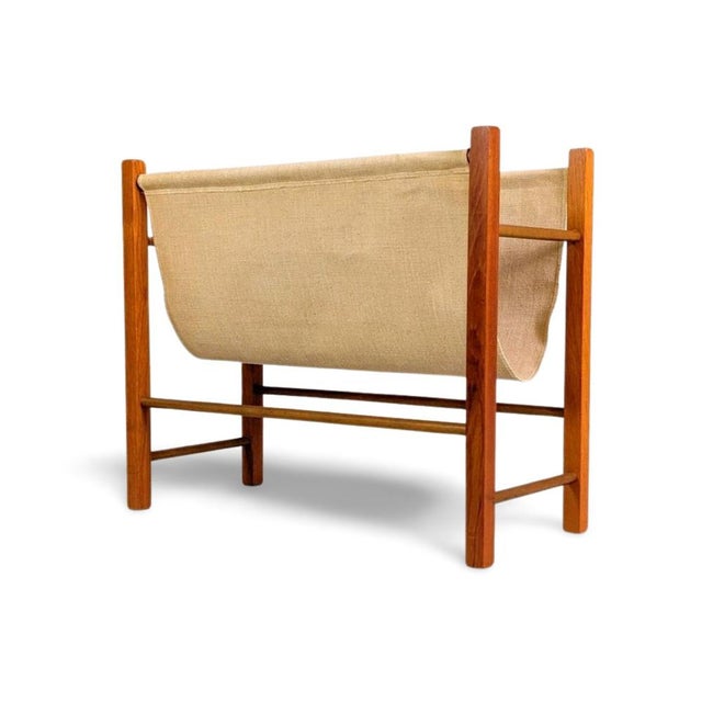 Vintage Teak Linen Magazine Holder, 1960s For Sale - Image 9 of 9