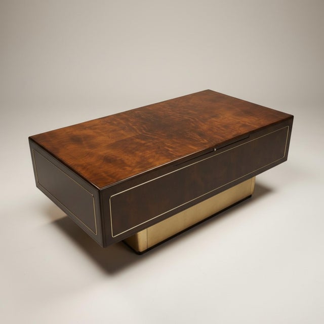 Wood 1970s Romweber Burl Elm Wood and Gold Trim Executive Desk and Credenza Set For Sale - Image 7 of 18