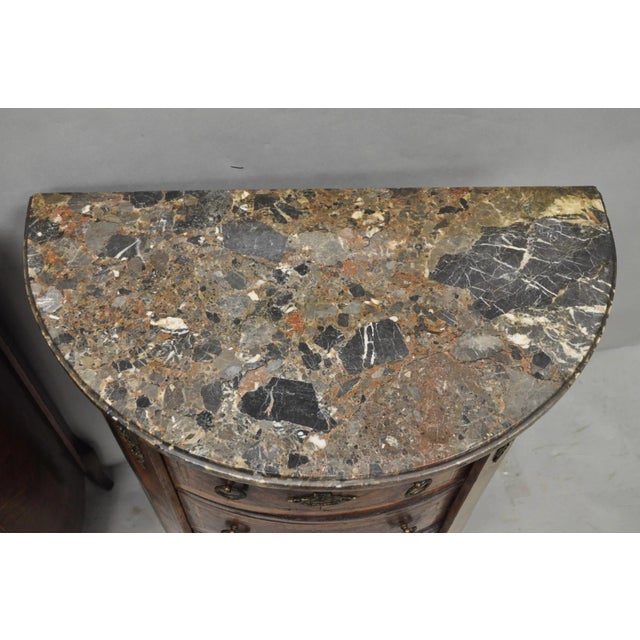 Antique French Louis XV Style Demilune Marble Top 4 Drawer Nightstand Table Pair For Sale - Image 11 of 18