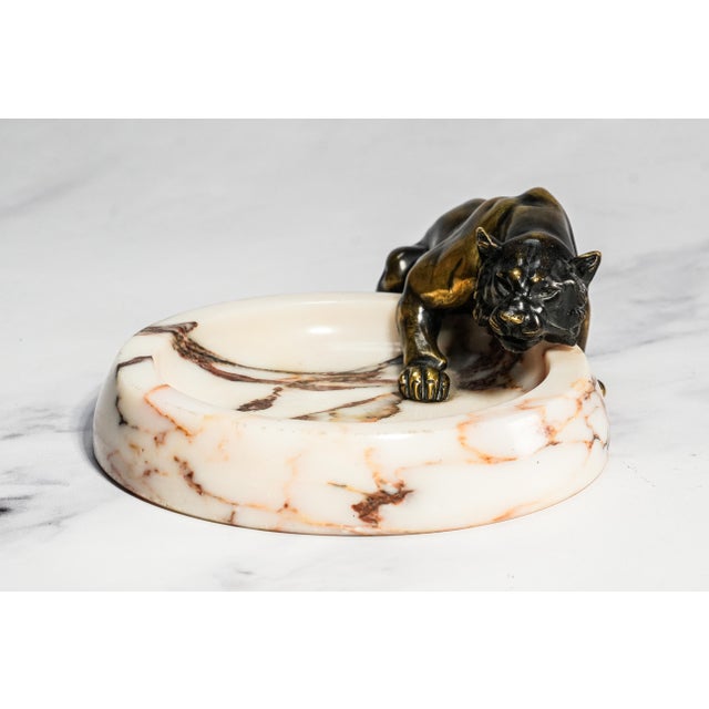Incredible Art Deco Antique Bronze Panther Marble Catchall Art Sculpture Statue For Sale - Image 9 of 15
