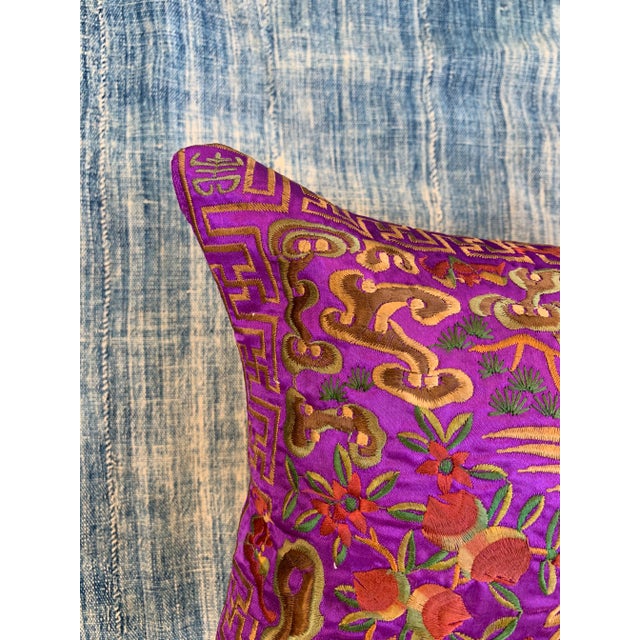 2010s Hollywood Regency Purple & Gold Asian Chinoiserie Boudoir Pillow For Sale - Image 5 of 9