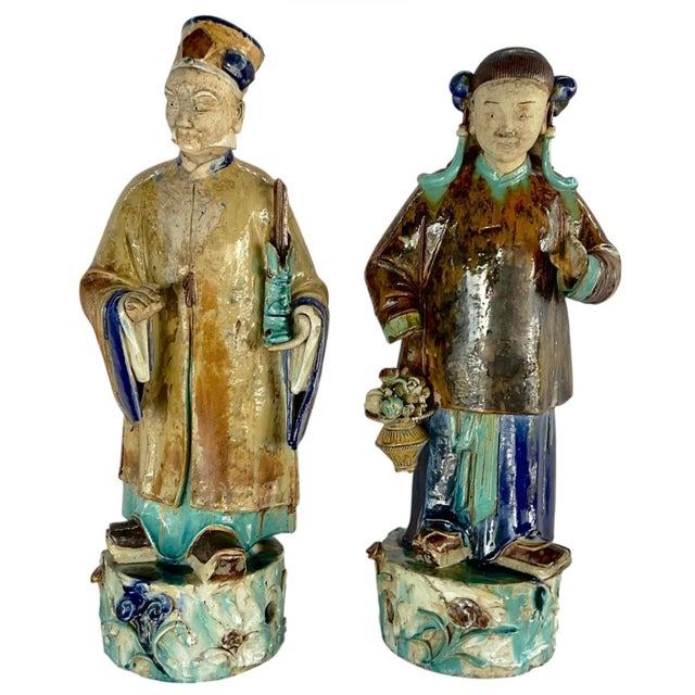 Very Large Fine Pair of Chinese Shiwan Figures of Immortals Qing Dynasty For Sale - Image 13 of 17