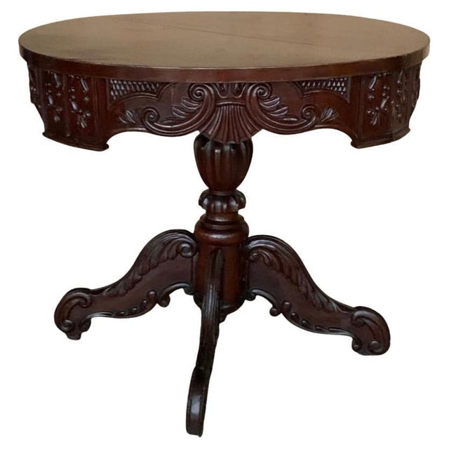 Early 20th Century French Victorian Mahogany Carved Round Center Pedestal Table For Sale In Miami - Image 6 of 18