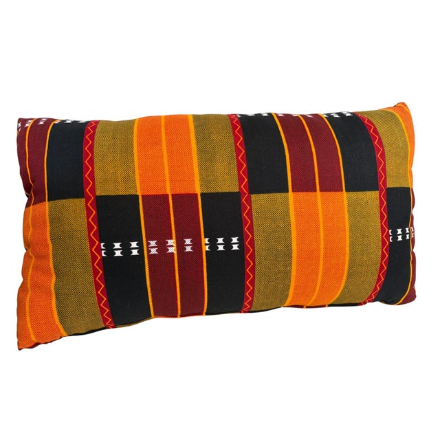 African Kente Cloth Throw Lumbar Pillow 18" W For Sale - Image 4 of 8