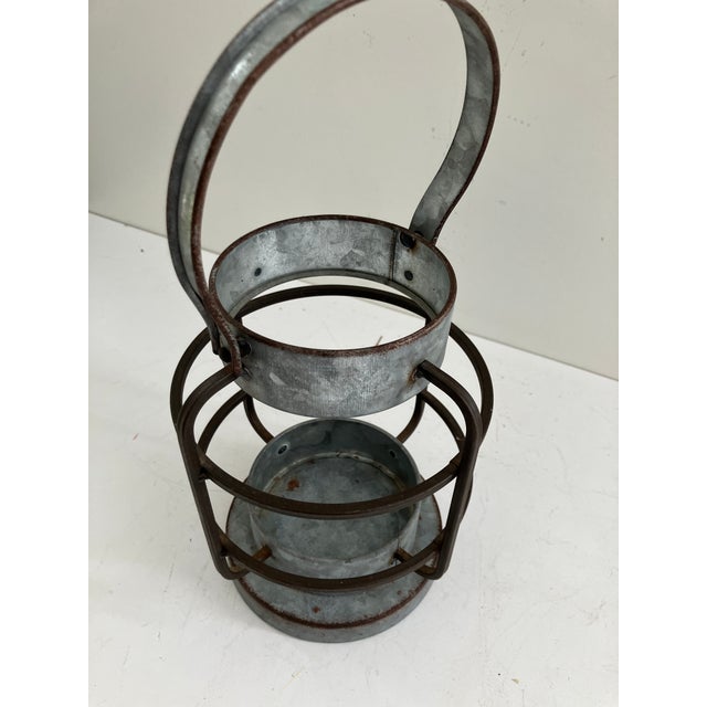 Metal Antique Galvanized Lantern Carrier-- Early 20th Century Farm & Utility Lighting Holder For Sale - Image 7 of 8