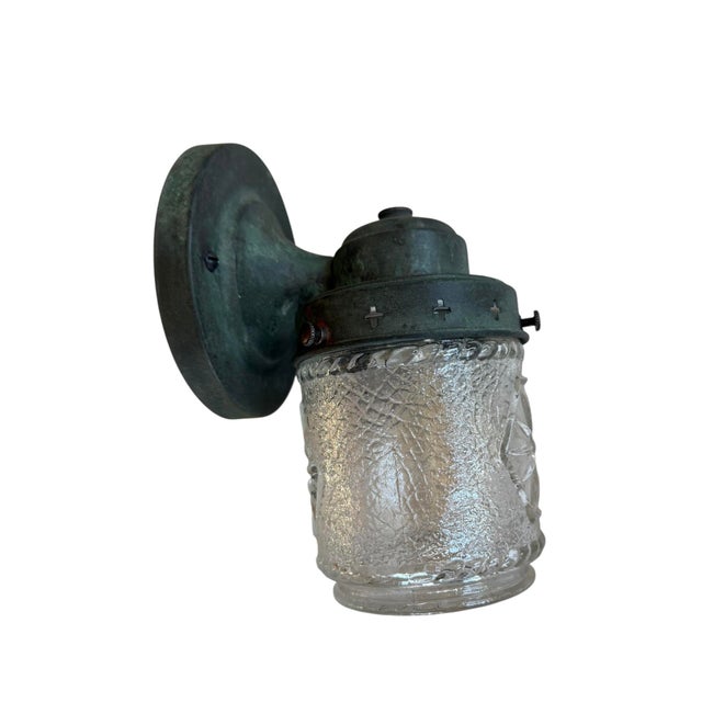 Mission 1920s Outdoor Copper Porch Light Lantern With Original Verdigris Patina For Sale - Image 3 of 8