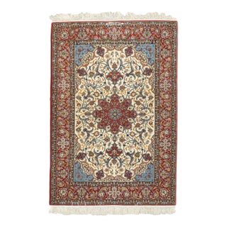 Extremely Fine Persian Isfahan Wool & Silk Rug 3'8'' X 5'3'' For Sale