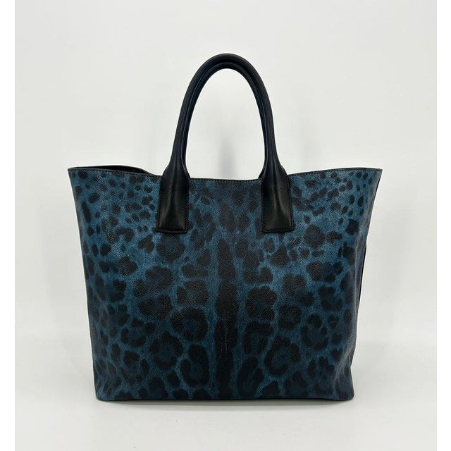 Dolce & Gabbana Mid 20th Century Dolce & Gabbana Blue Leopard Print Coated Canvas Tote For Sale - Image 4 of 11
