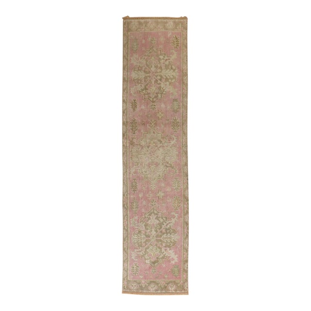 Pink Antique Oushak Runner - 2'6" x 10'7" For Sale
