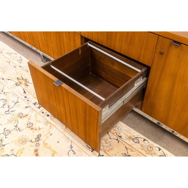 Chrome Monumental Vintage Florence Knoll Walnut Wood & Chrome Executive Office Credenza For Sale - Image 8 of 8