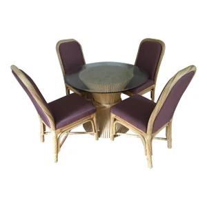 1980s McGuire Style Haystack Dining Table & 4 Chairs