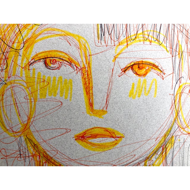 Abstract Original Ink on Cotton Paper Drawing by CL Auker, Woman in Gold For Sale - Image 3 of 3