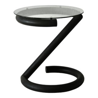 1980s Vintage Paul Tuttle Style Sculptural Glass Black Tubular Side Table For Sale