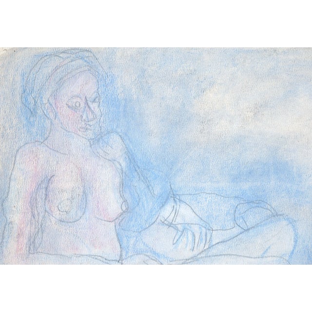 Abstract Expressionism 1980s "Reclining Nude in Pastel Blue" Figurative Drawing by Louis Nadalini, Framed For Sale - Image 3 of 5